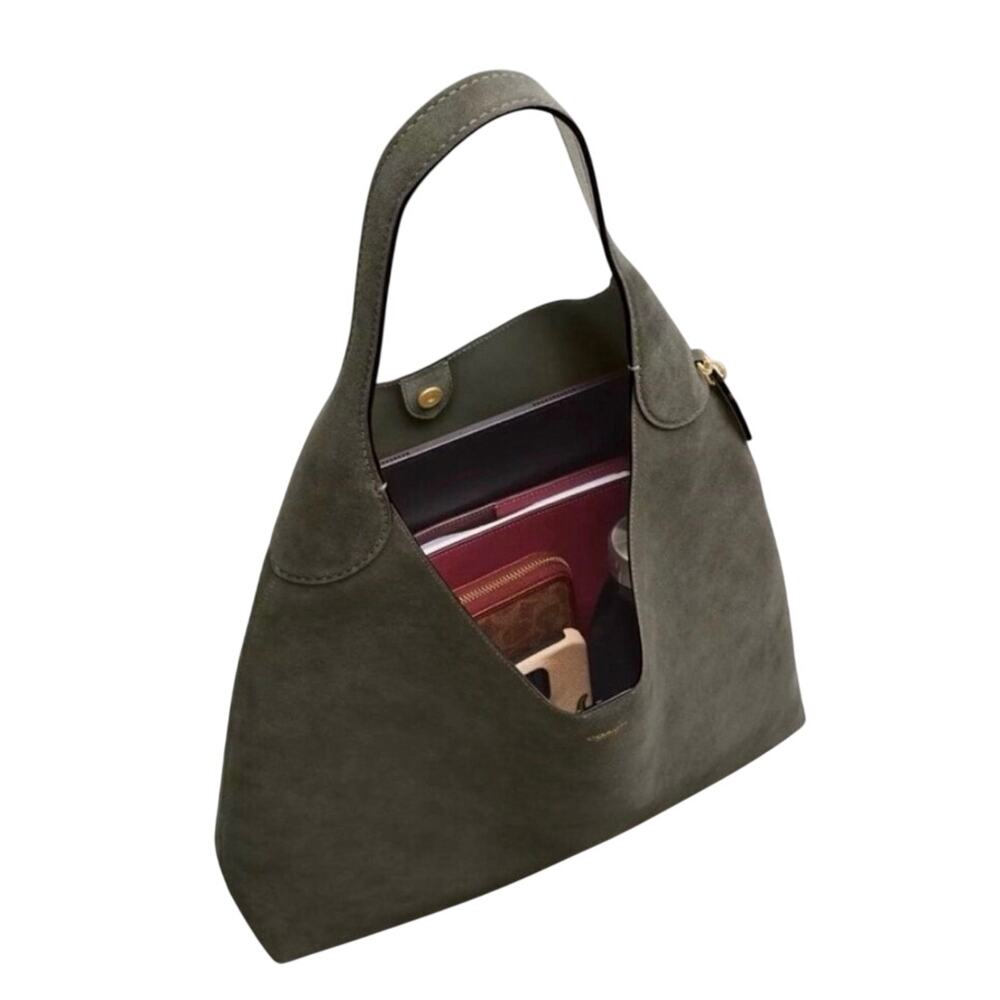 Coach Suede Brooklyn Shoulder Bag 39 Olive Hobo Leather Handbag - Picture 6 of 8